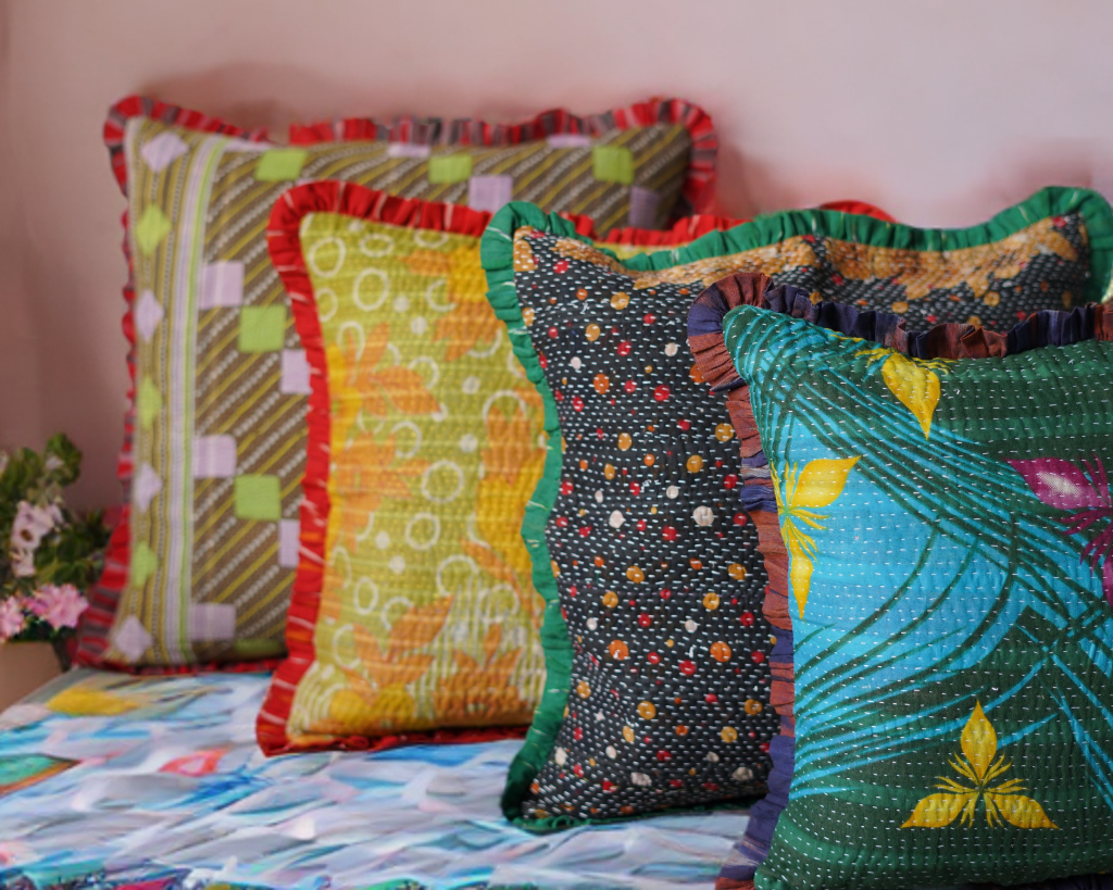 Rosa Vintage Kantha & Ikat Cushion Cover (18x18 inch)
