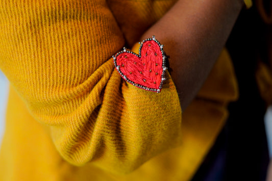Corazon/Heart Hand Embroidered Brooch