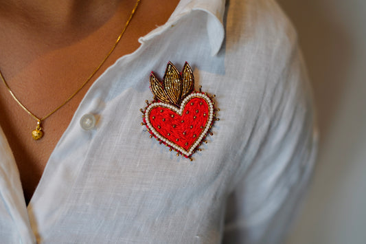 Sacred Heart  Hand Embroidered Brooch