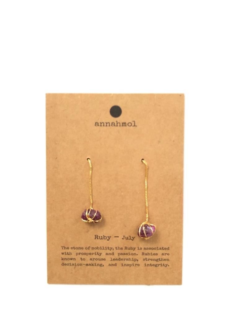 Birth Stone Threader Earrings: Semi-Precious Stones