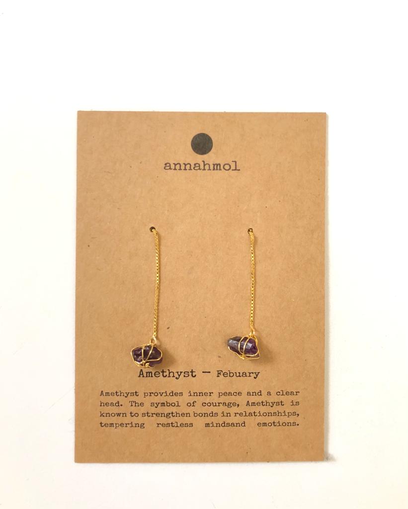 Birth Stone Threader Earrings: Semi-Precious Stones
