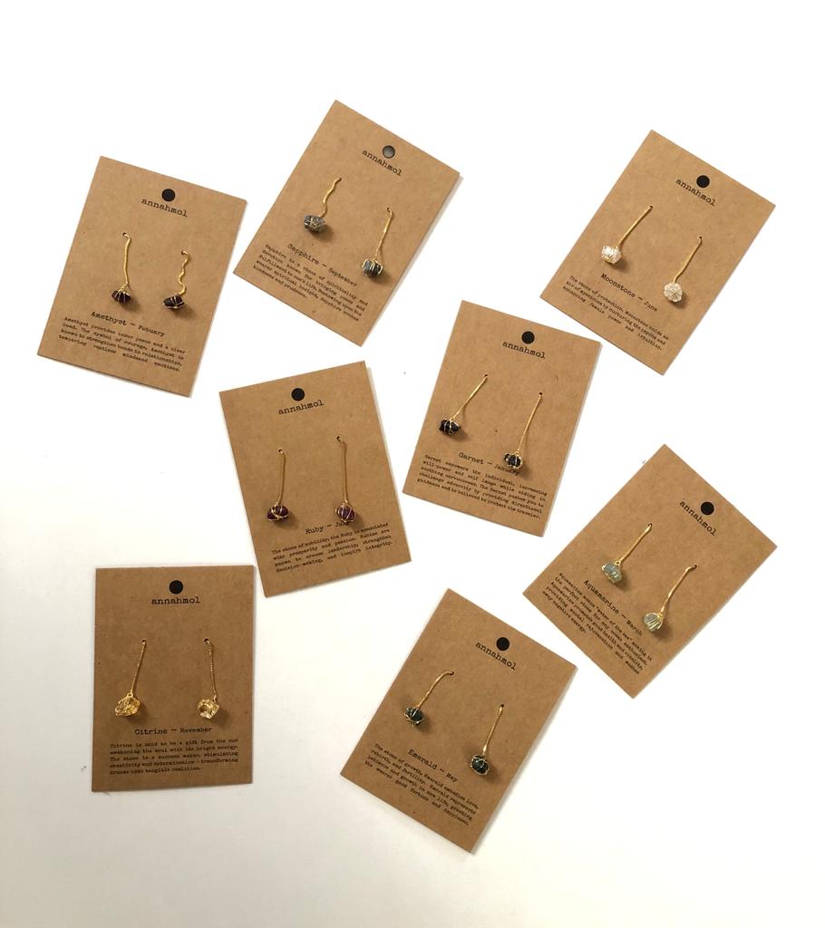 Birth Stone Threader Earrings: Semi-Precious Stones