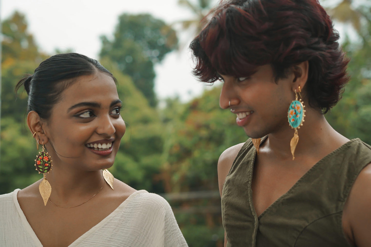 Paper Mache and Leaf Earrings 5