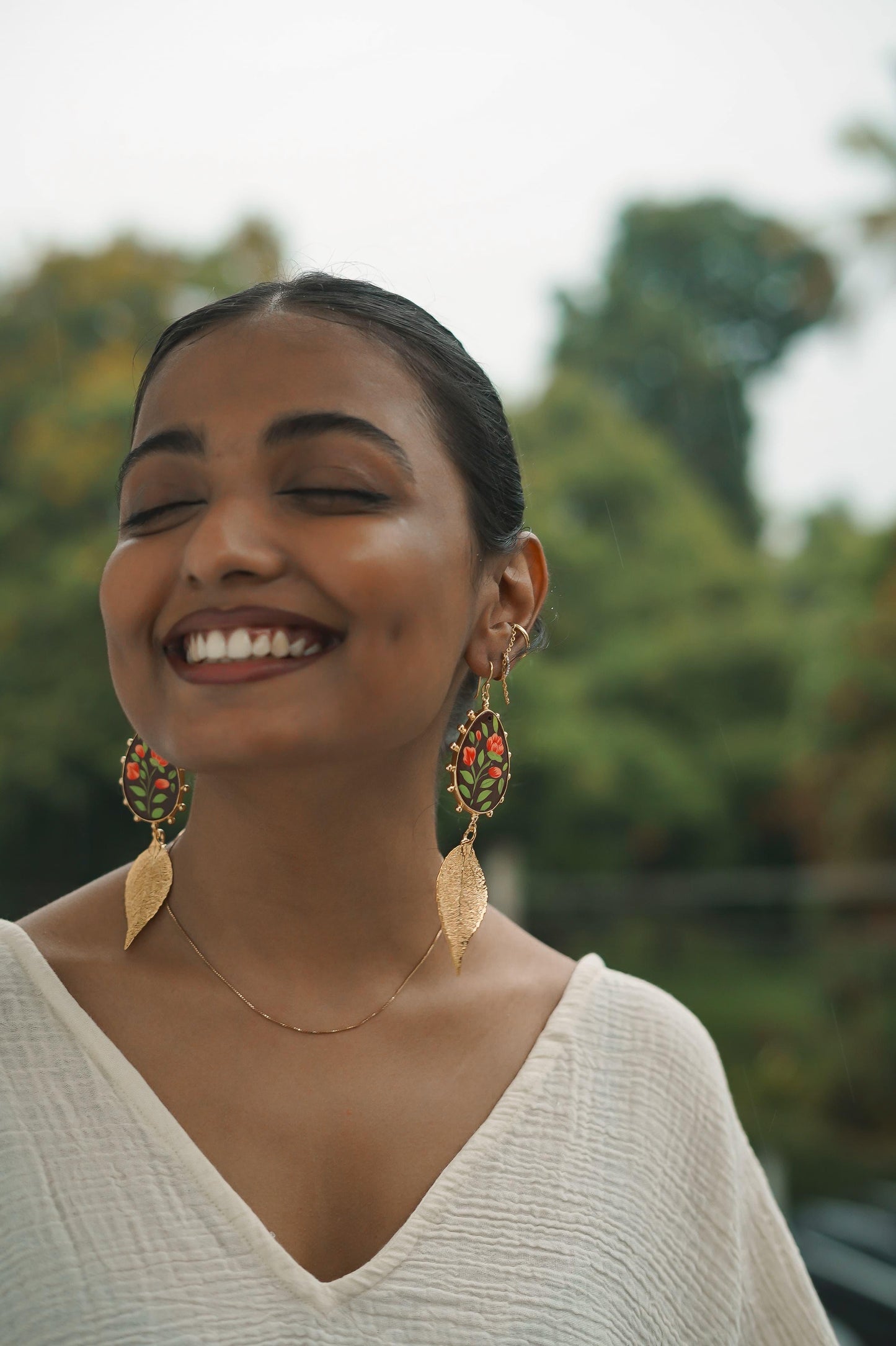 Paper Mache and Leaf Earrings 5