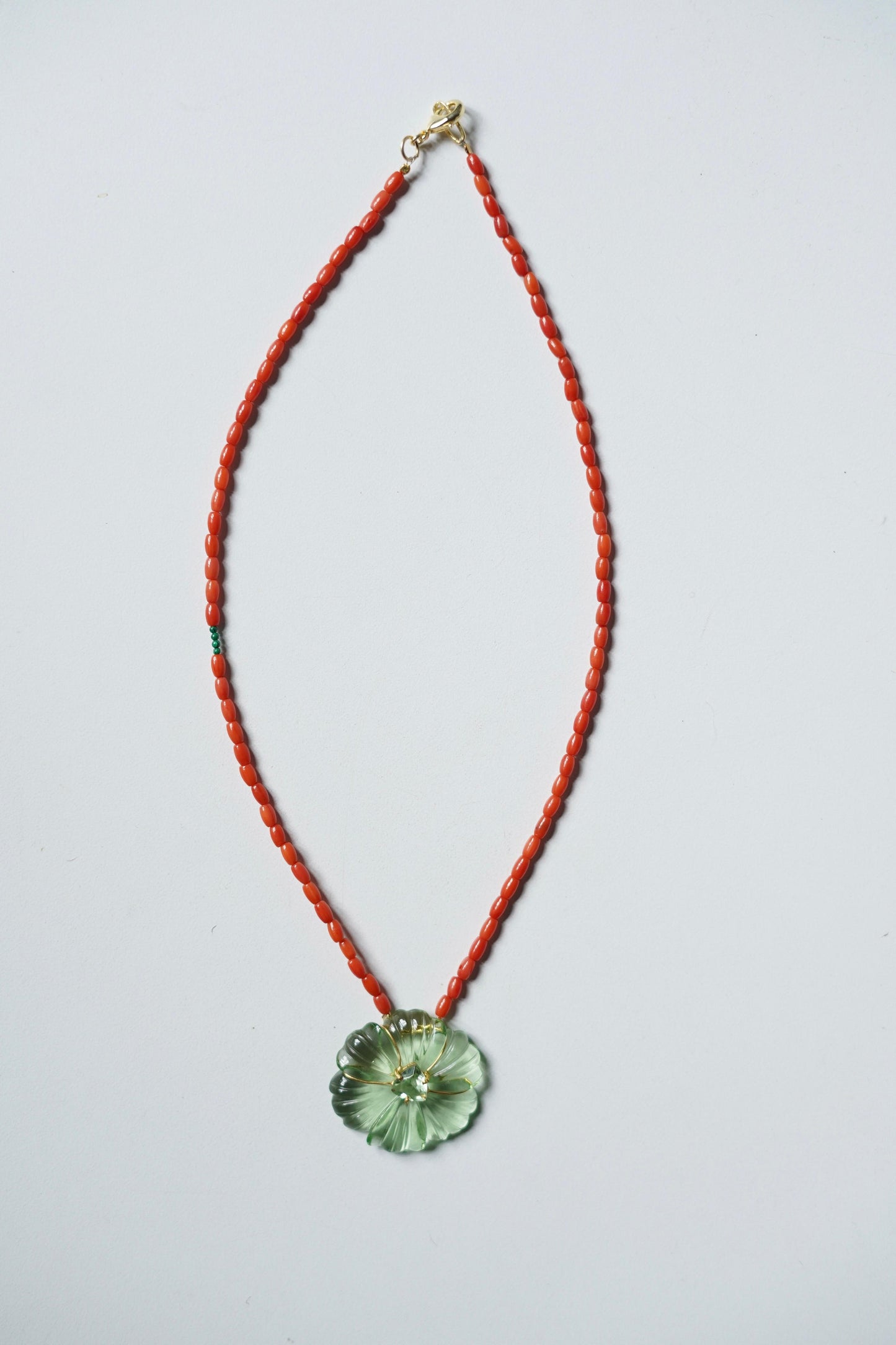 Hand-Carved Natural Stone Flower Pendant on Malachite Chain