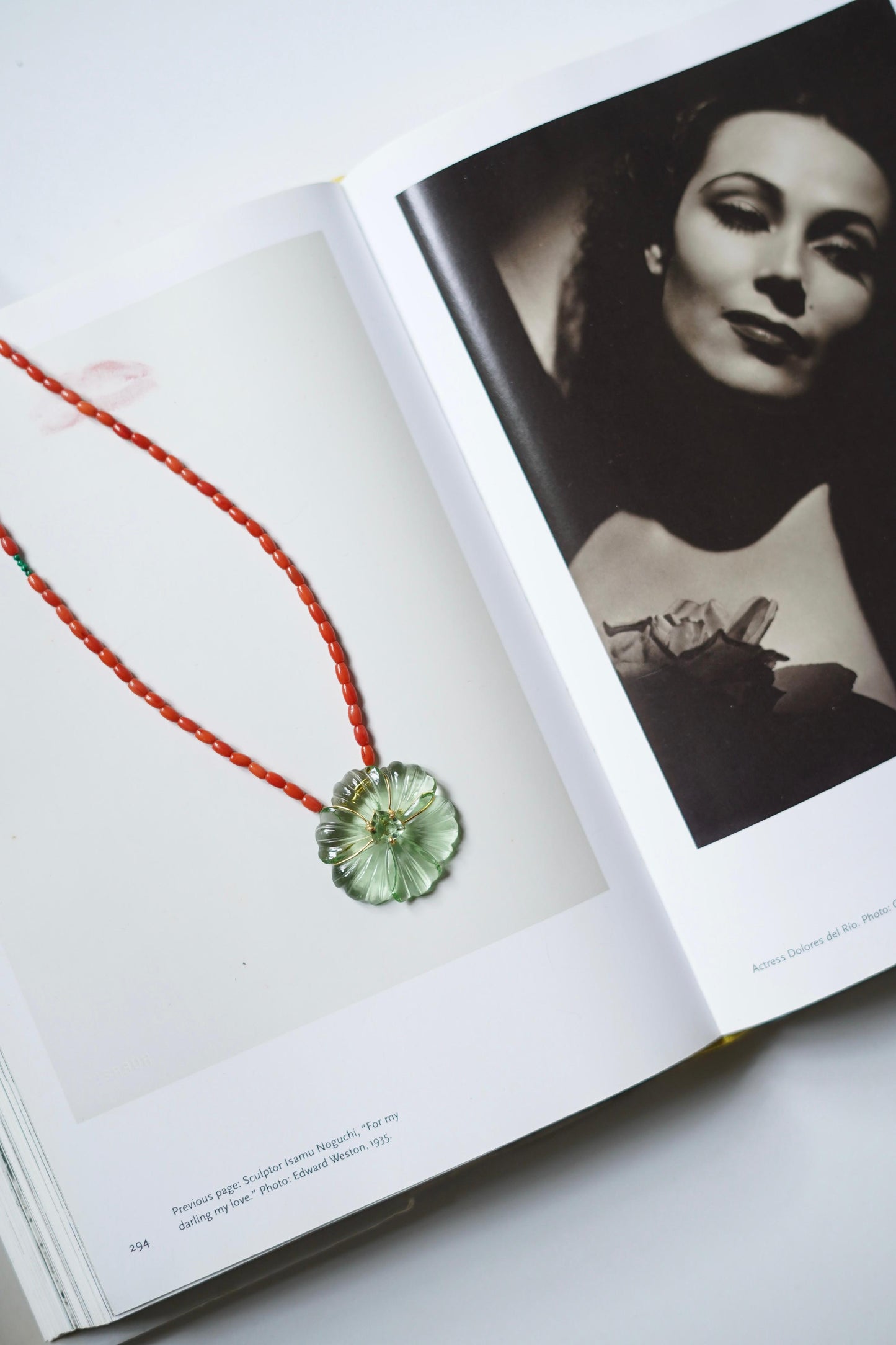 Hand-Carved Natural Stone Flower Pendant on Malachite Chain