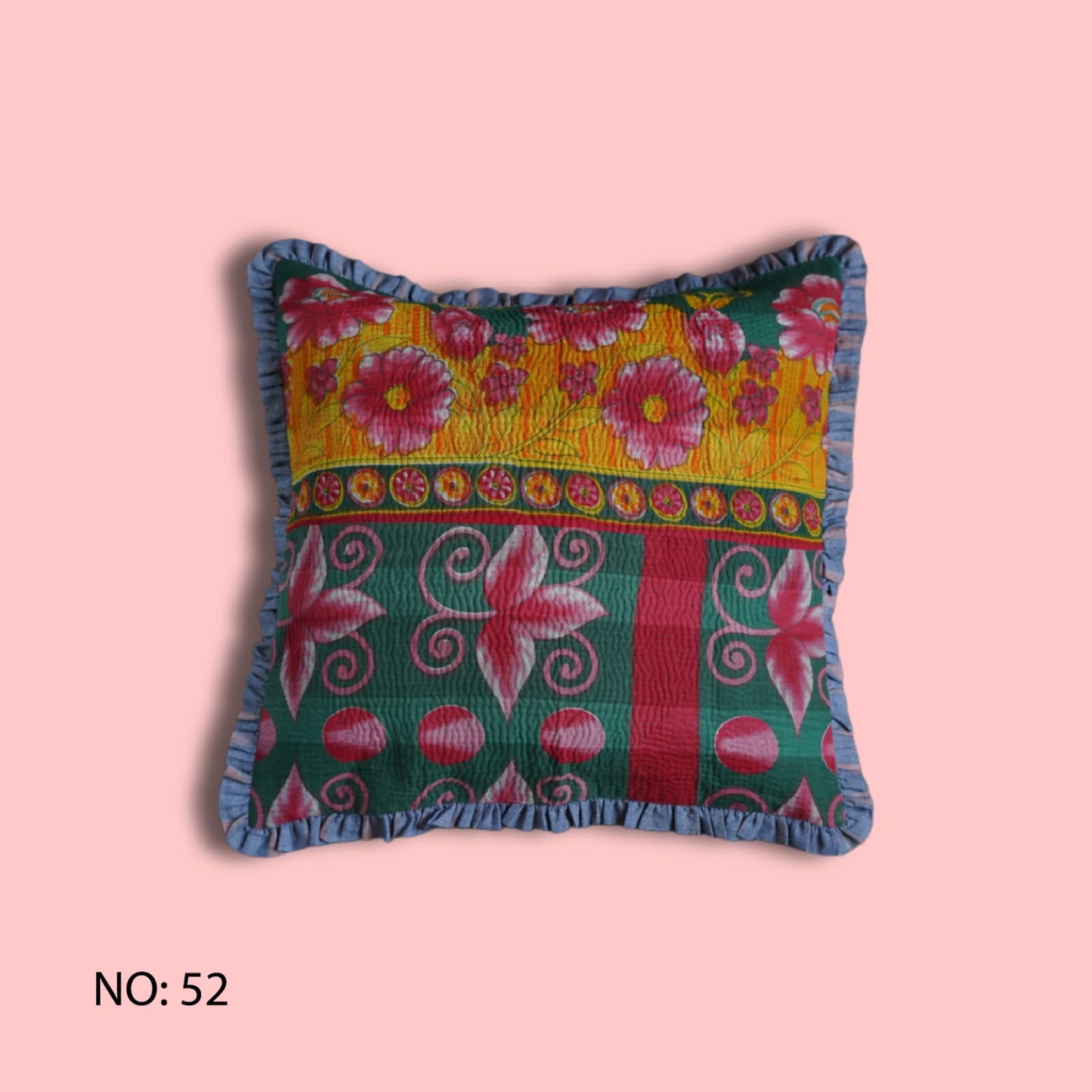 Rosa Vintage Kantha & Ikat Cushion Cover (20x20 inch)
