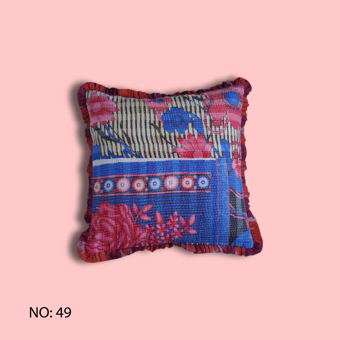 Rosa Vintage Kantha & Ikat Cushion Cover (20x20 inch)