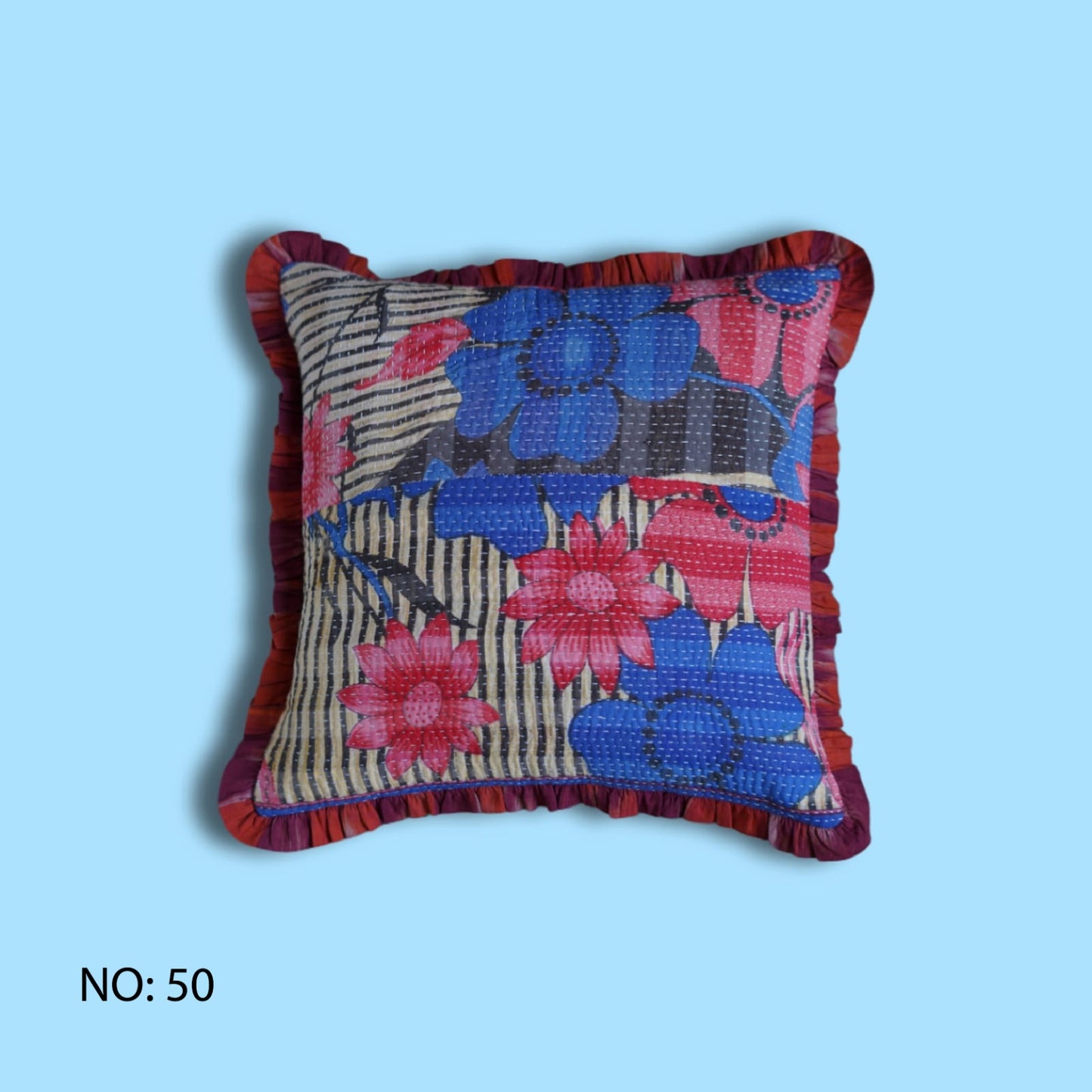 Rosa Vintage Kantha & Ikat Cushion Cover (20x20 inch)