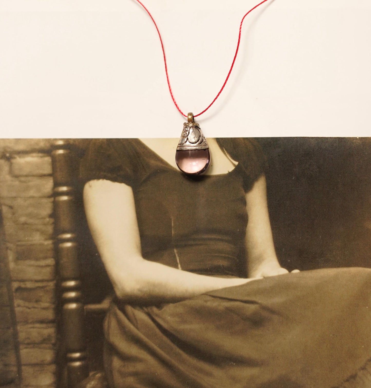 Pokhara Vintage Stone & Silver Pendant on string 2