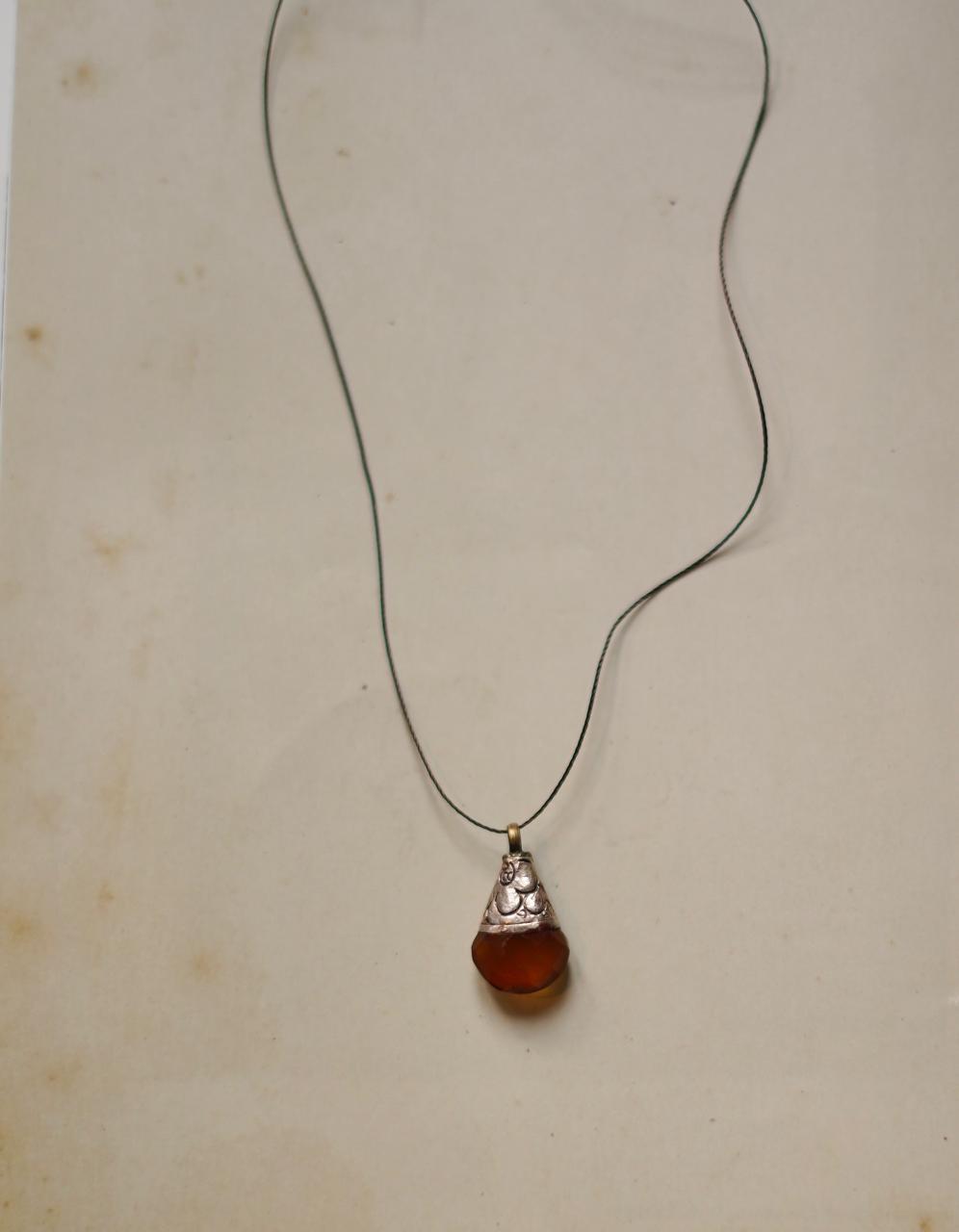Pokhara Vintage Stone & Silver Pendant on string 1