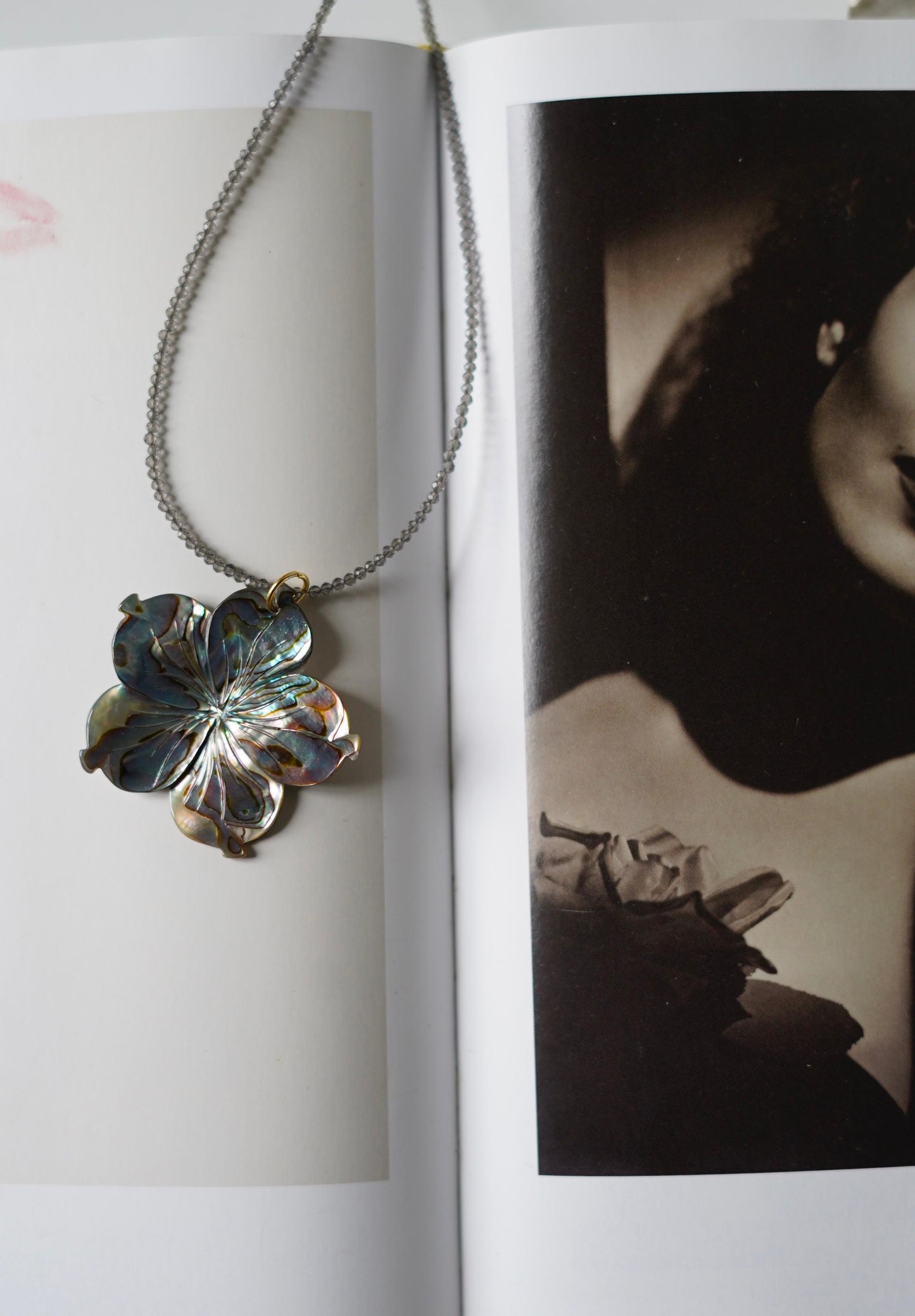 Smokey Quartz & Carved Shell Necklace 3