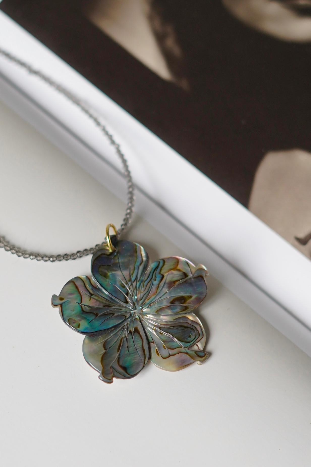 Smokey Quartz & Carved Shell Necklace 3