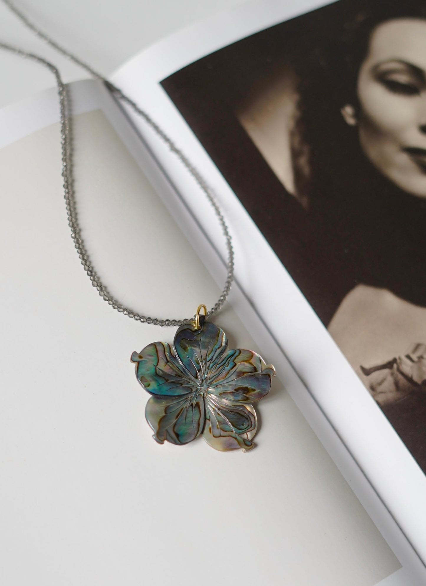 Smokey Quartz & Carved Shell Necklace 3