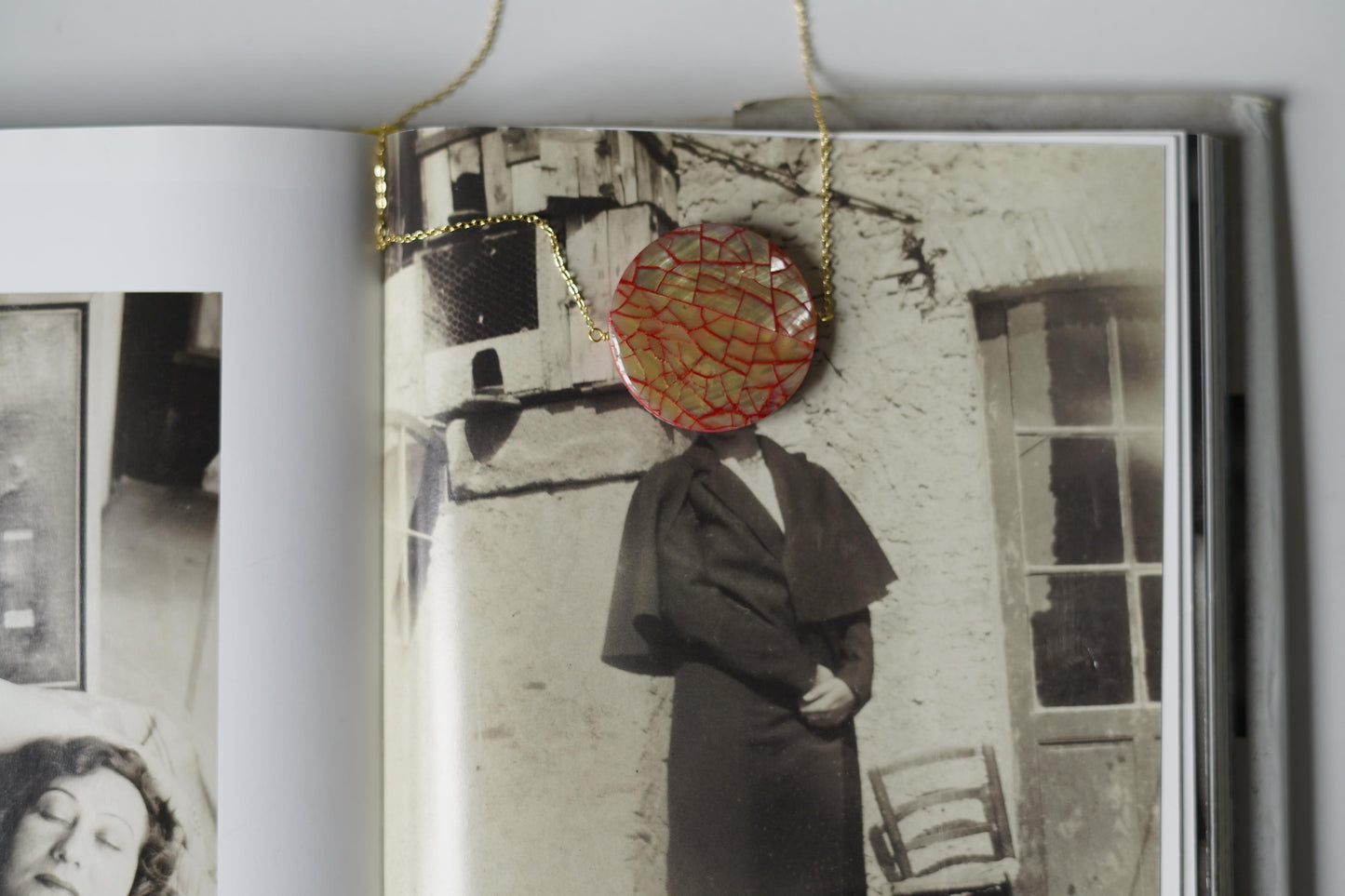 Vintage Abalone Resin Moon Pendant