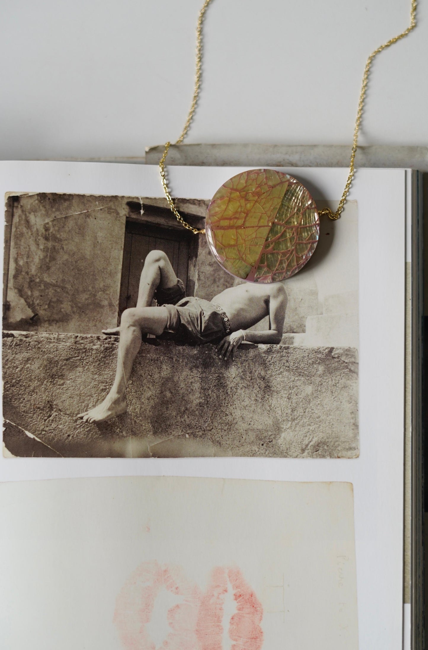 Vintage Abalone Resin Moon Pendant