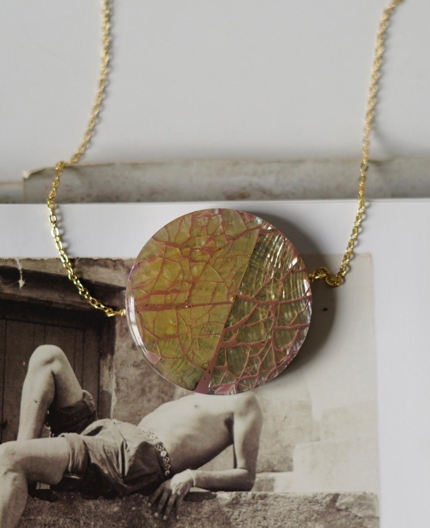 Vintage Abalone Resin Moon Pendant