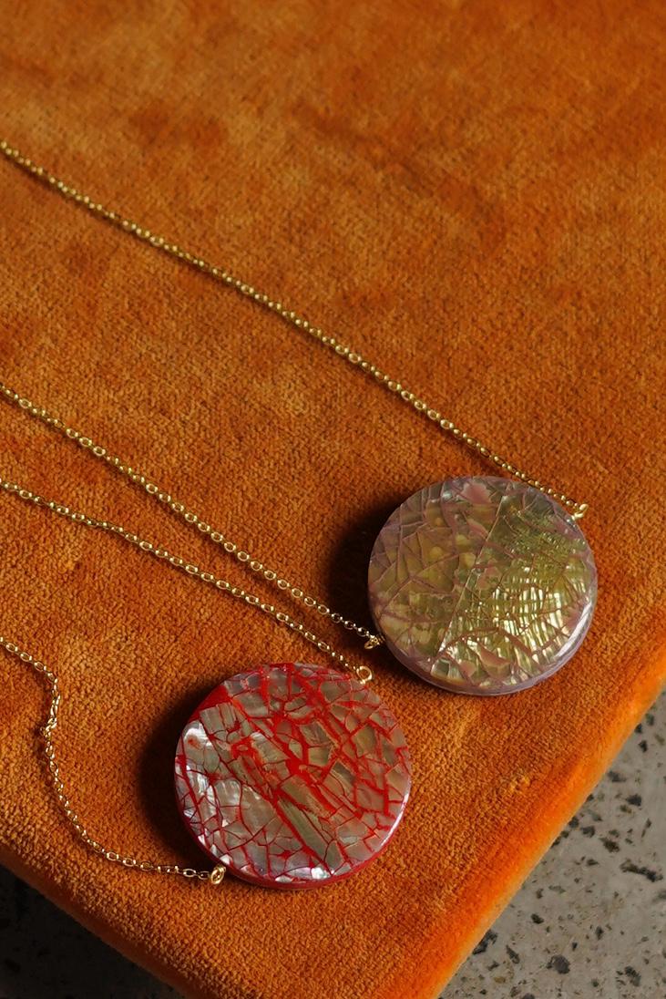 Vintage Abalone Resin Moon Pendant