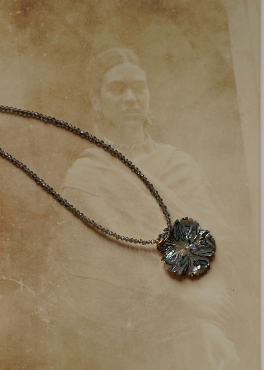 Smokey Quartz & Carved Shell Necklace 4