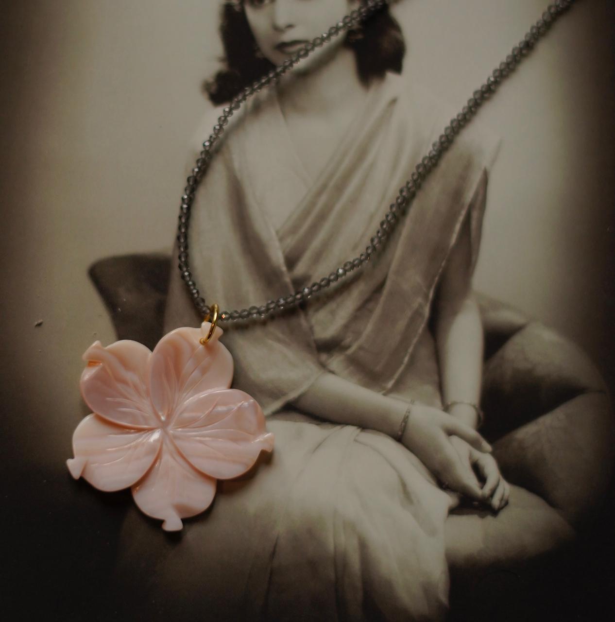 Smokey Quartz & Carved Shell Necklace 1