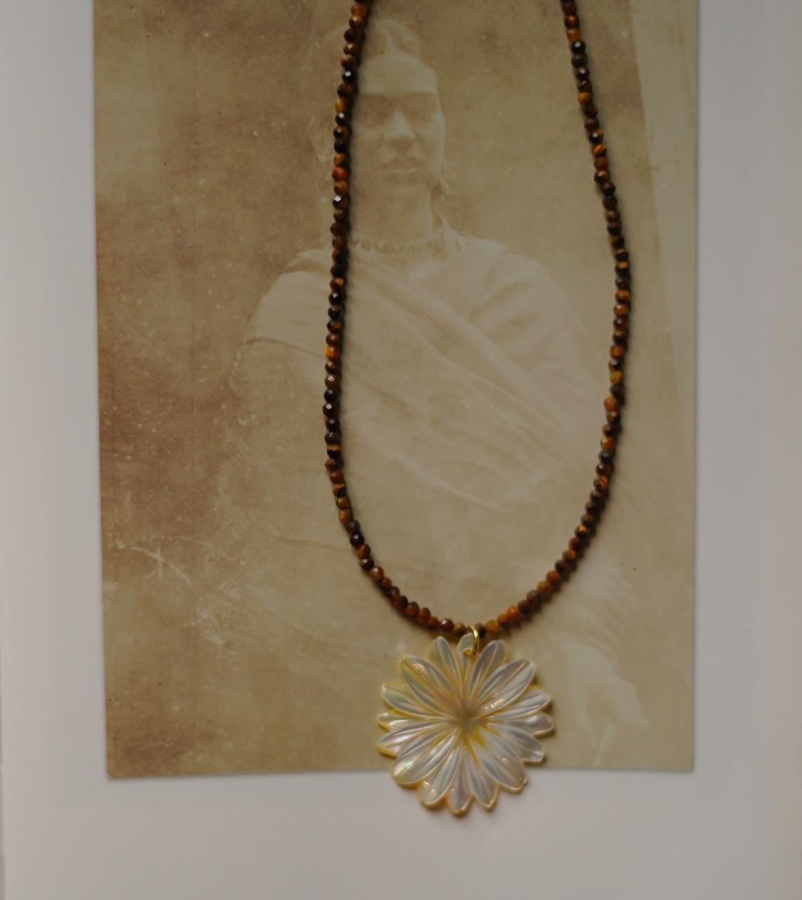 Tigers Eye & Carved Shell Necklace