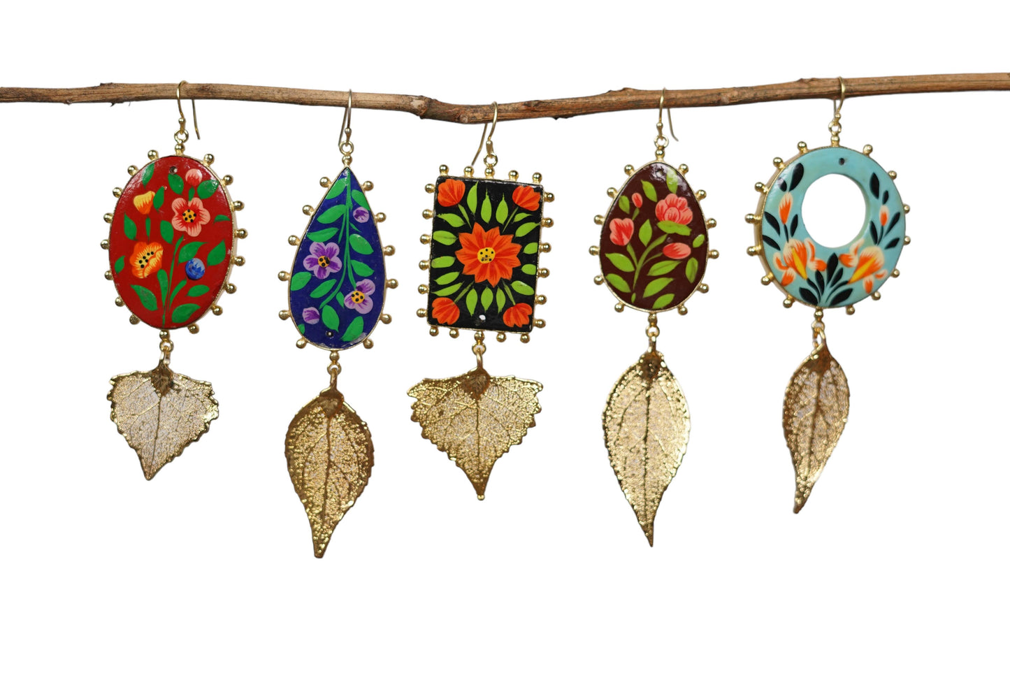 Paper Mache and Leaf Earrings 5