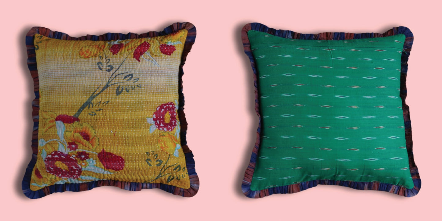 Rosa Vintage Kantha & Ikat Cushion Cover (16x16 inch)