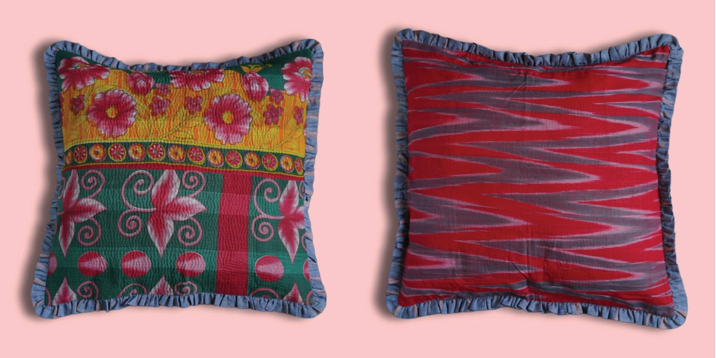 Rosa Vintage Kantha & Ikat Cushion Cover (20x20 inch)