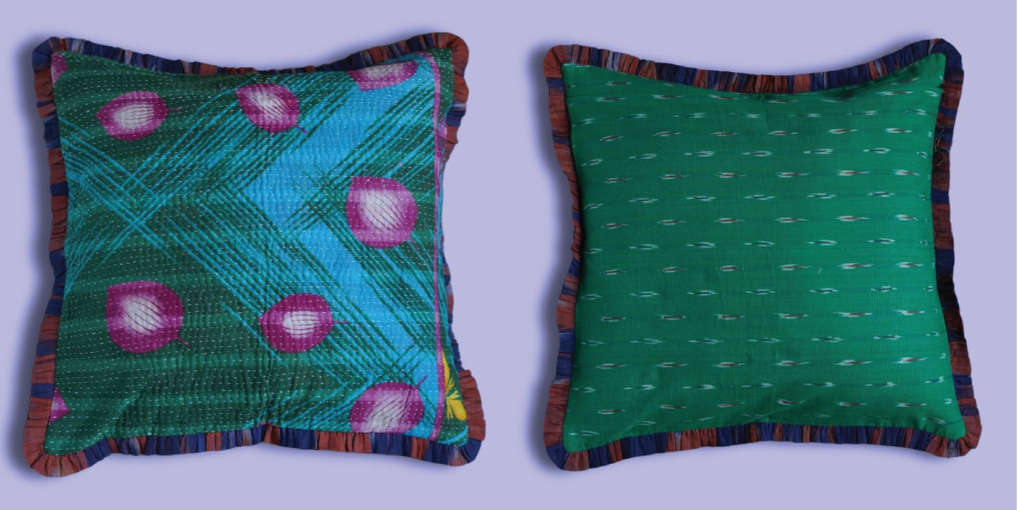 Rosa Vintage Kantha & Ikat Cushion Cover (20x20 inch)