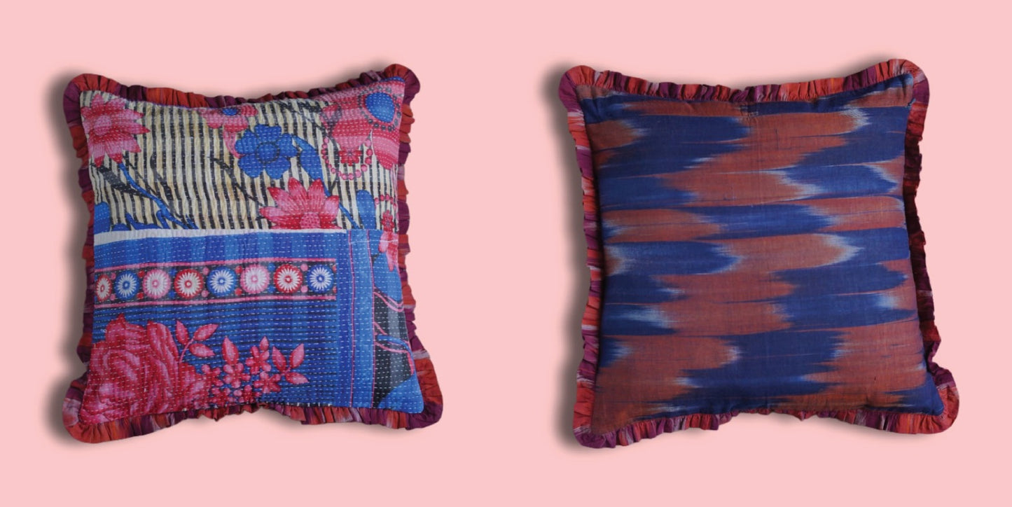 Rosa Vintage Kantha & Ikat Cushion Cover (20x20 inch)