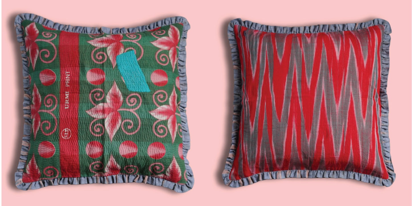 Rosa Vintage Kantha & Ikat Cushion Cover (18x18 inch)