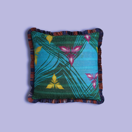 Rosa Vintage Kantha & Ikat Cushion Cover (16x16 inch)
