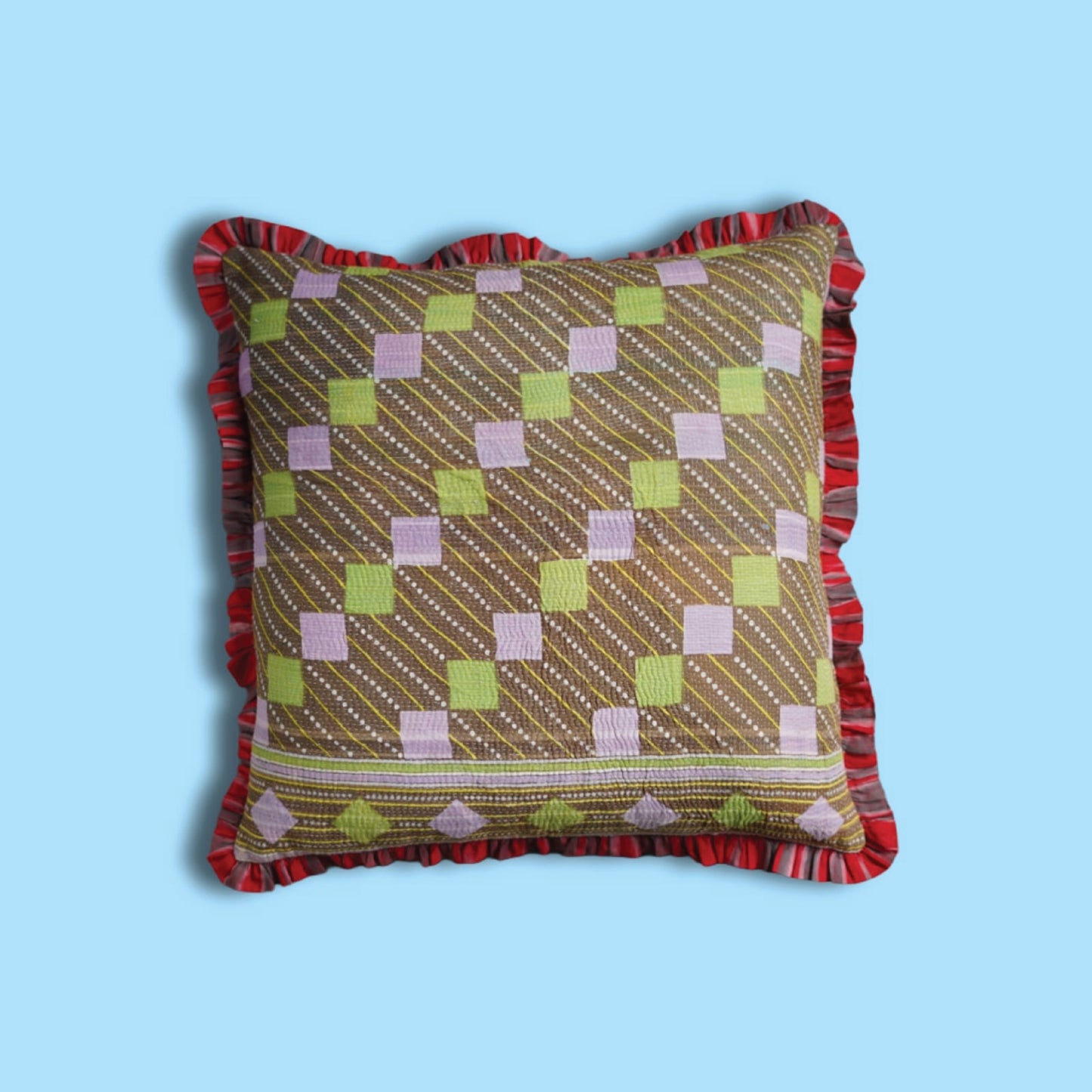 Rosa Vintage Kantha & Ikat Cushion Cover (20x20 inch)