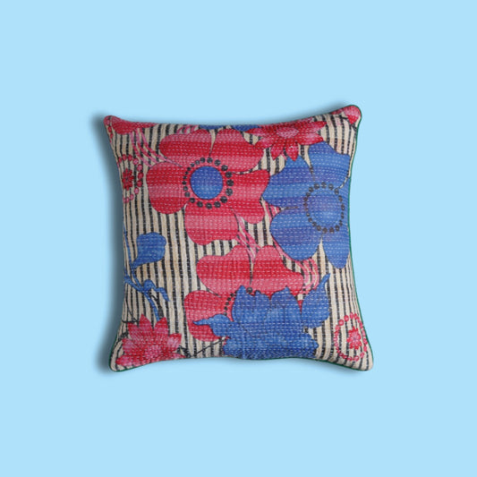 Zarini Vintage Kantha & Ikat Cushion Cover (18x18 inch)