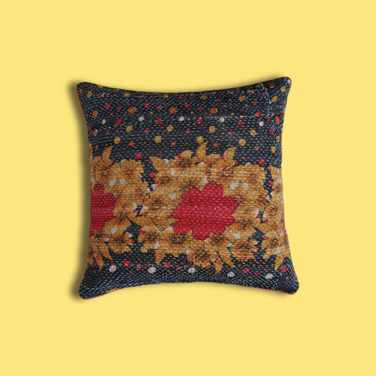 Zarini Vintage Kantha & Ikat Cushion Cover (20x20 inch)