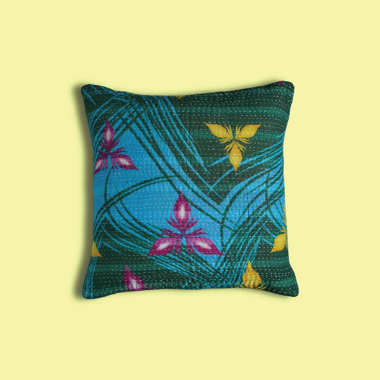 Zarini Vintage Kantha & Ikat Cushion Cover (16x16 inch)