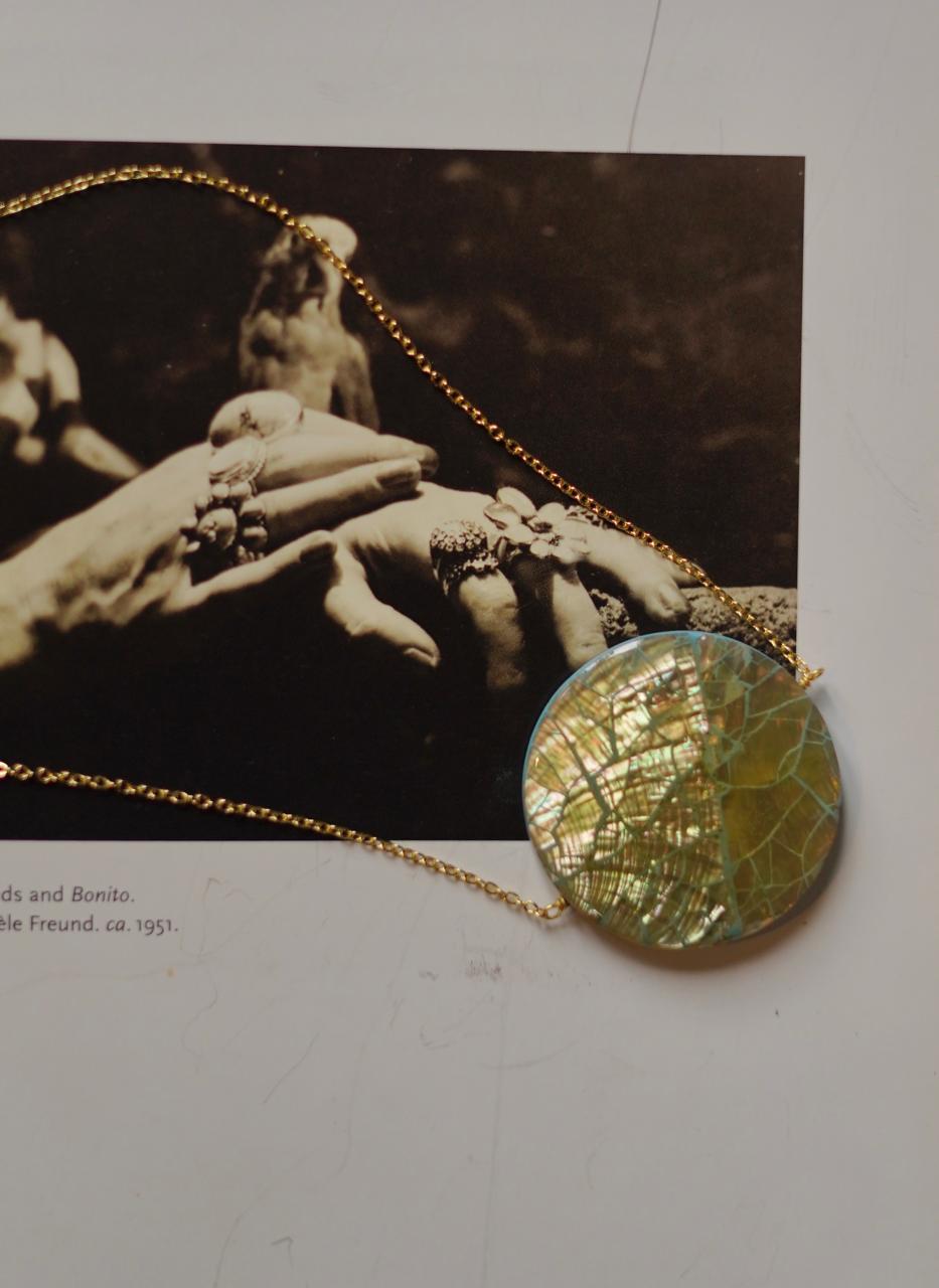 Vintage Abalone Resin Moon Pendant