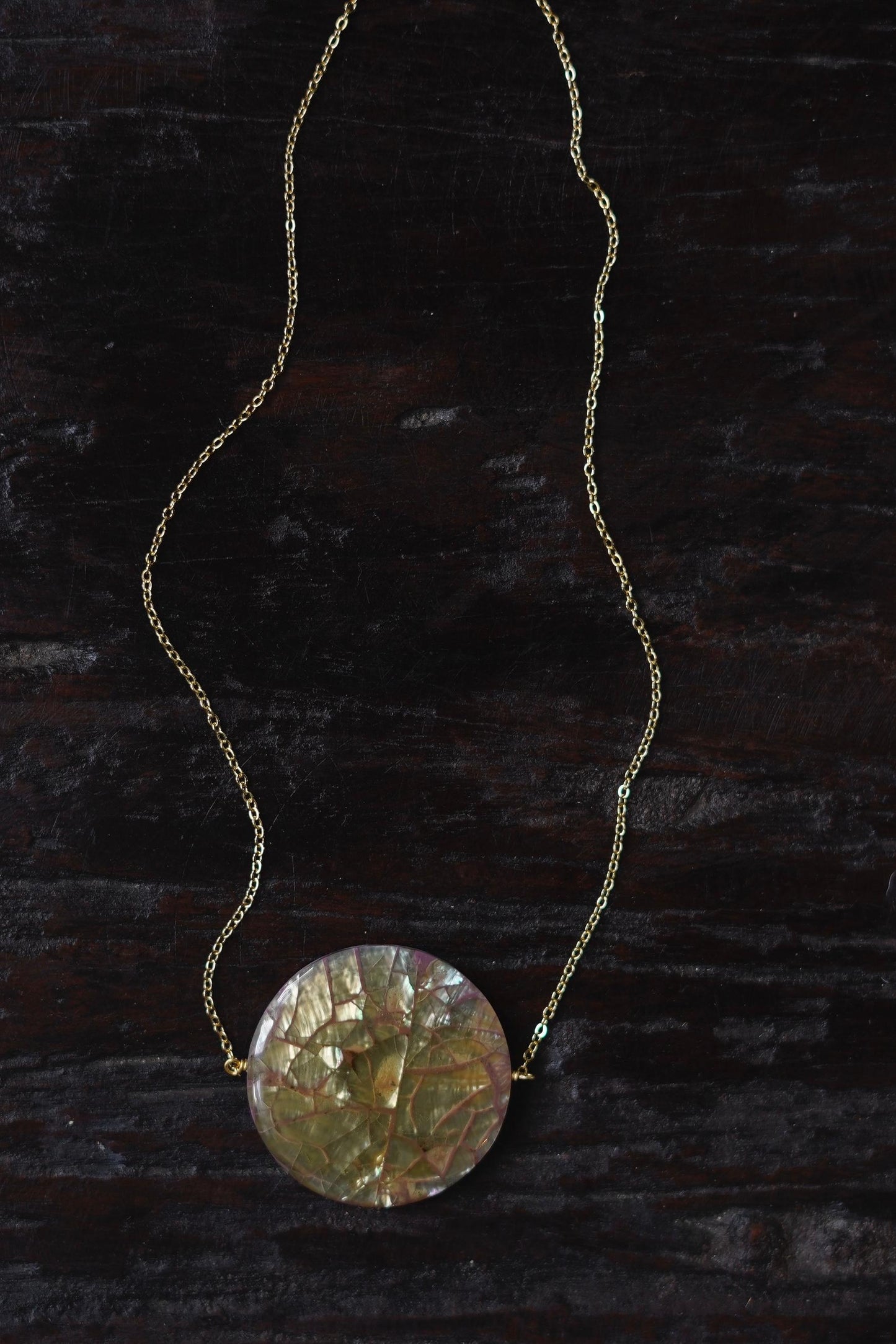 Vintage Abalone Resin Moon Pendant