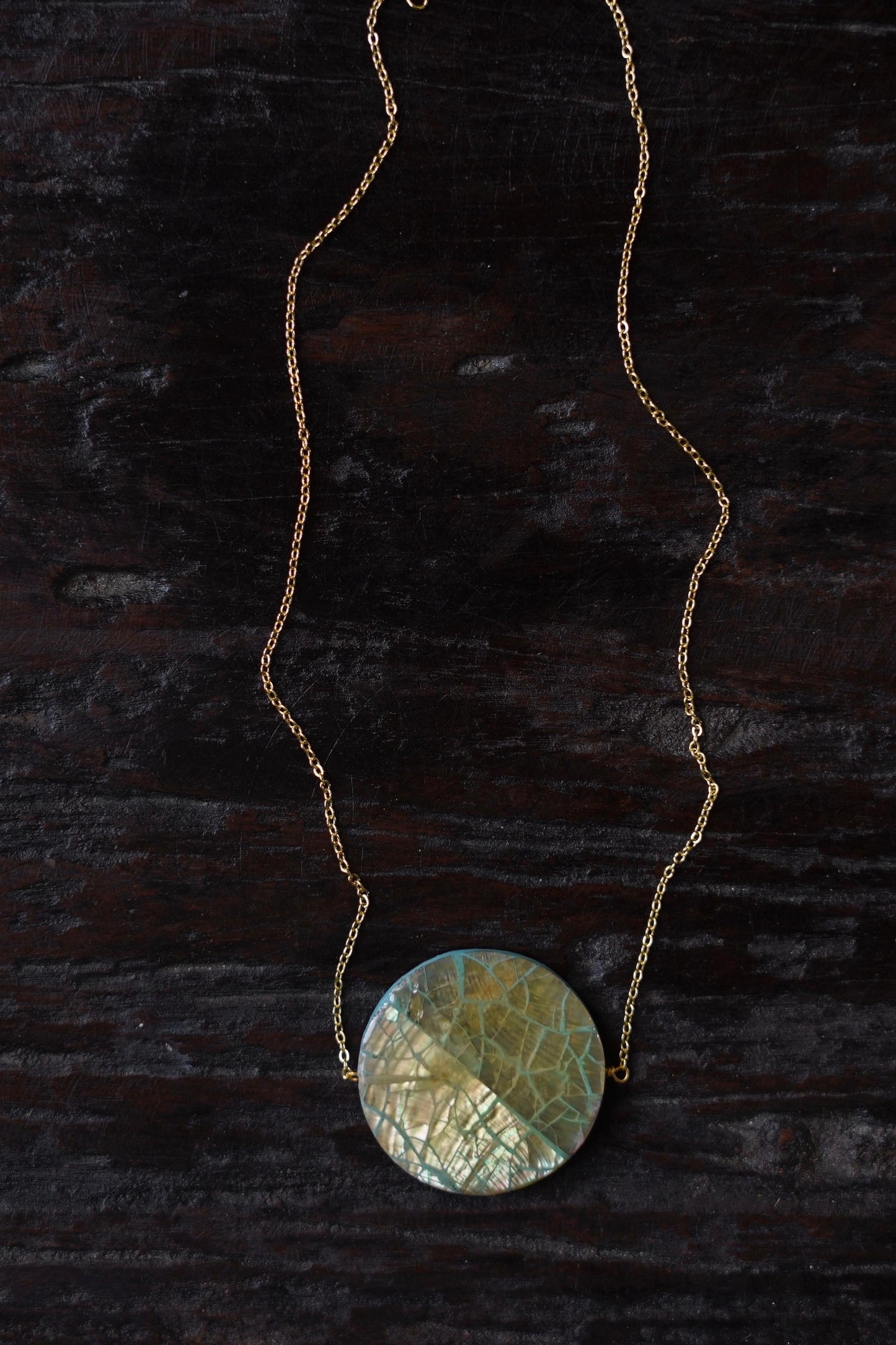 Vintage Abalone Resin Moon Pendant