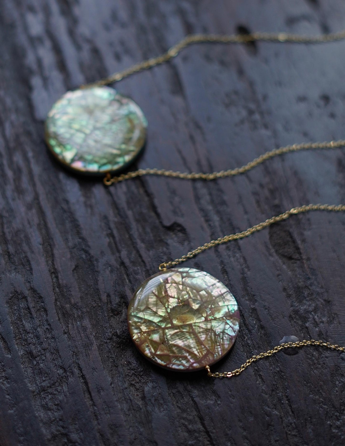 Vintage Abalone Resin Moon Pendant