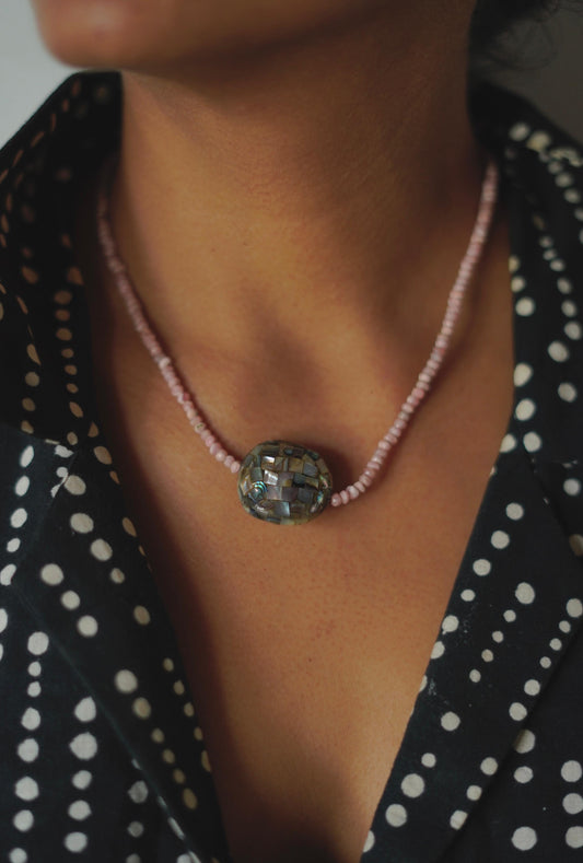 Vintage Abalone Shell & Rose Quartz Necklace