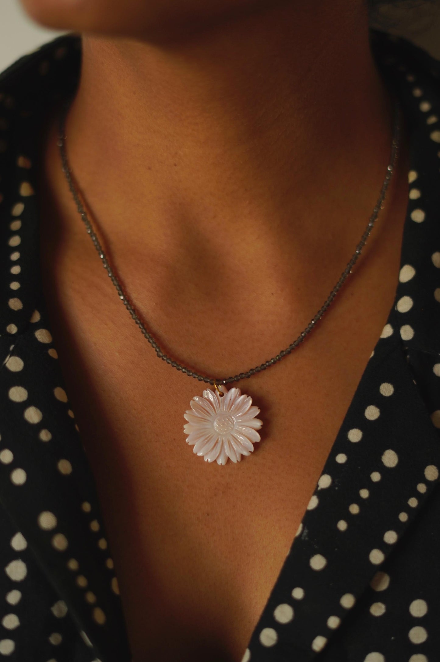 Smokey Quartz & Carved Shell Necklace 2