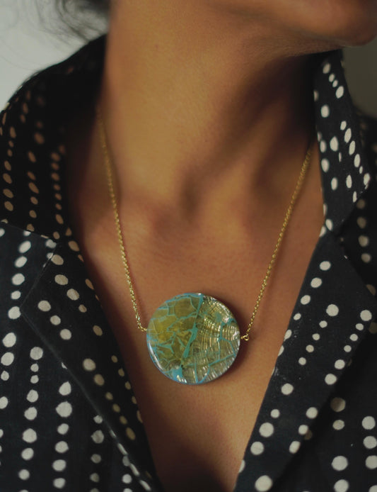 Vintage Abalone Resin Moon Pendant