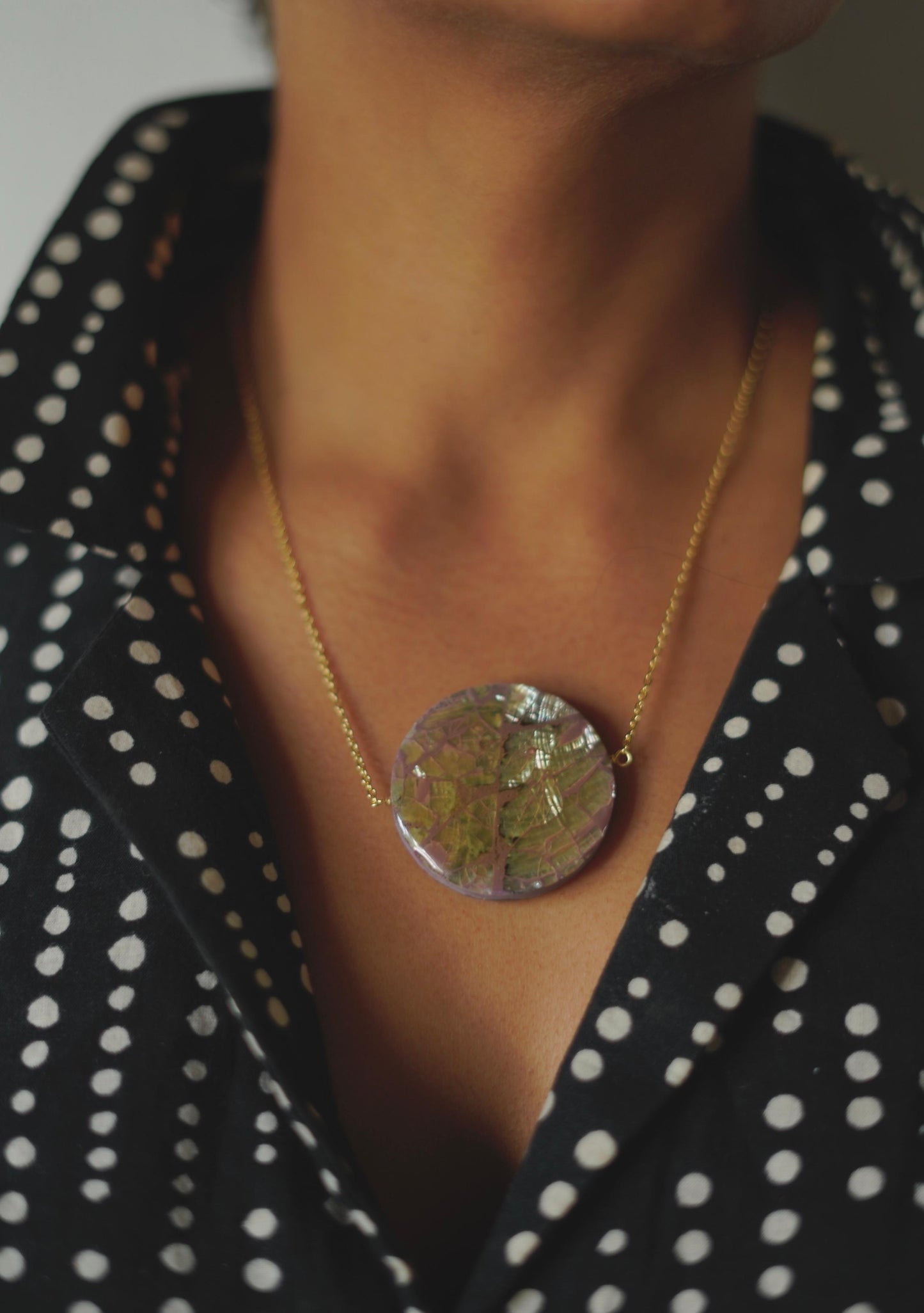 Vintage Abalone Resin Moon Pendant