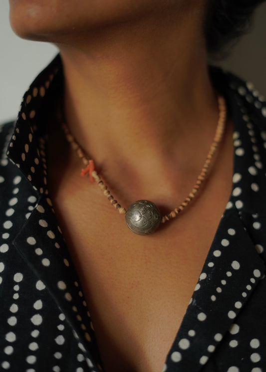 Vintage Ceremonial Silver Bead Necklace