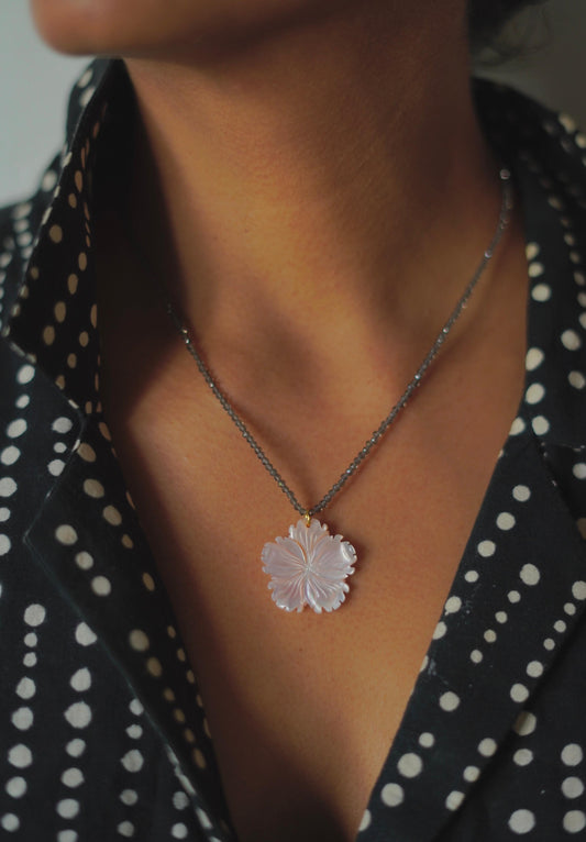 Smokey Quartz & Carved Shell Necklace 2