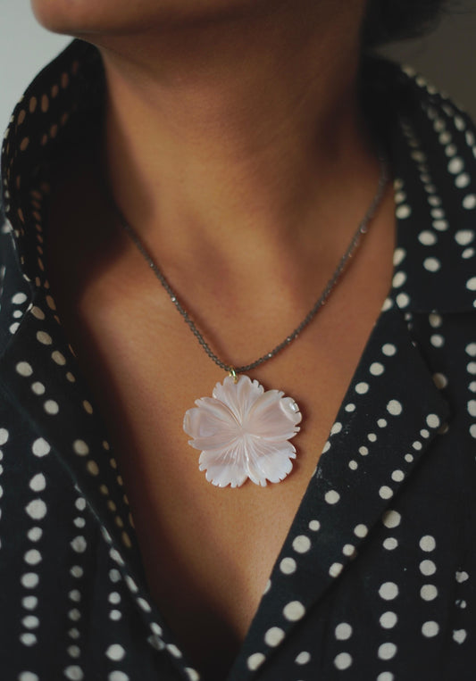 Smokey Quartz & Carved Shell Necklace 1