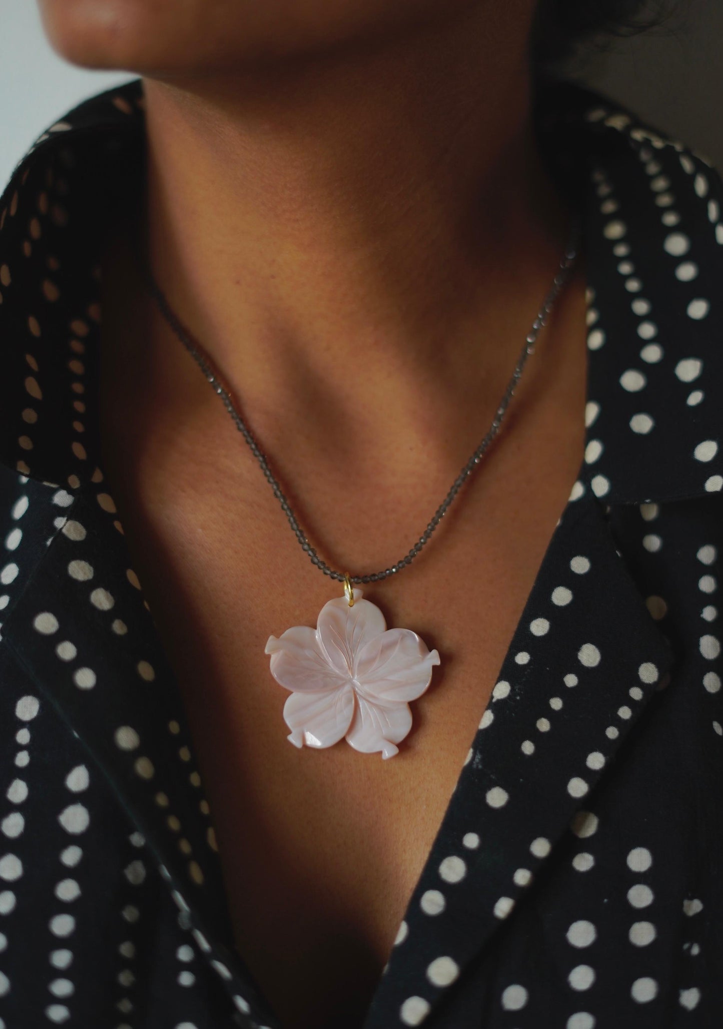 Smokey Quartz & Carved Shell Necklace 1