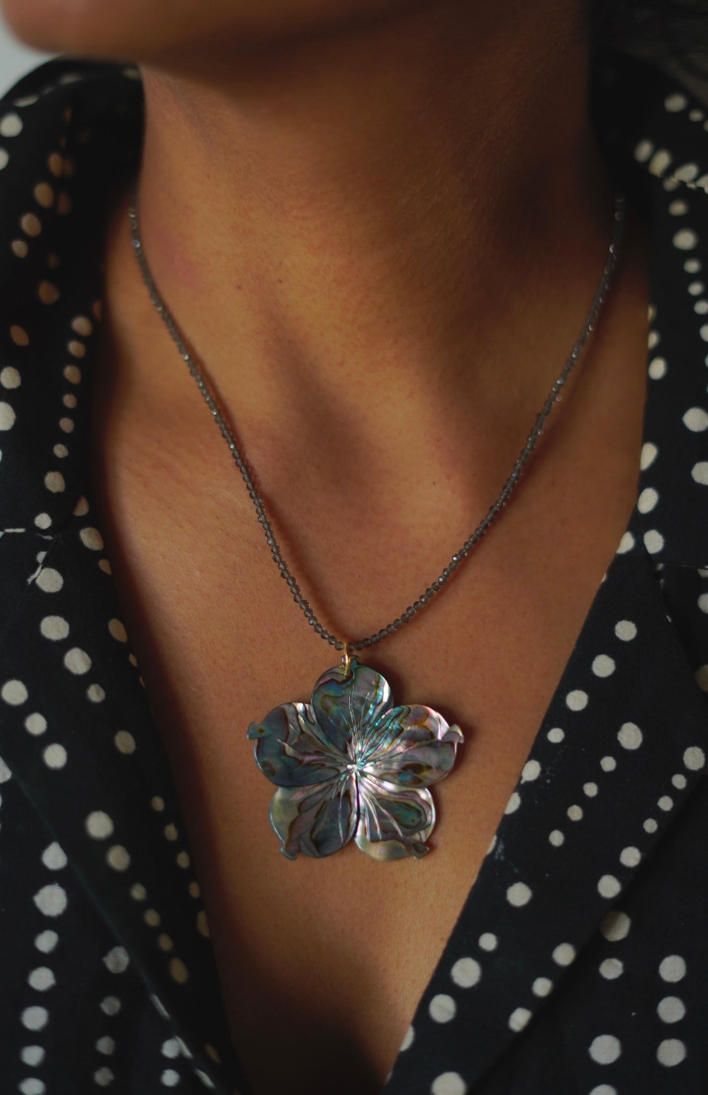 Smokey Quartz & Carved Shell Necklace 3