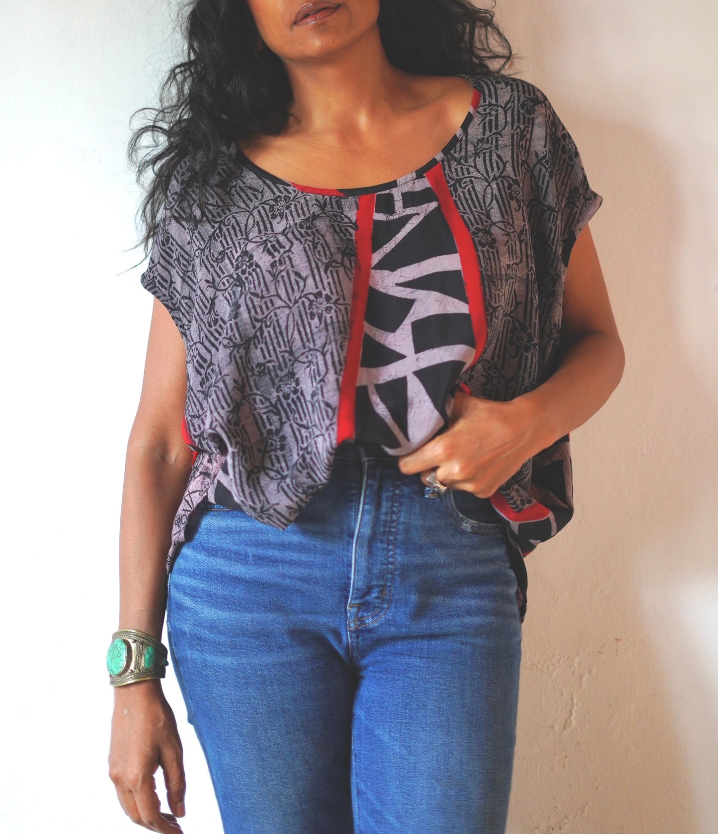 Paros Free Size Vintage Silk Fluid Top